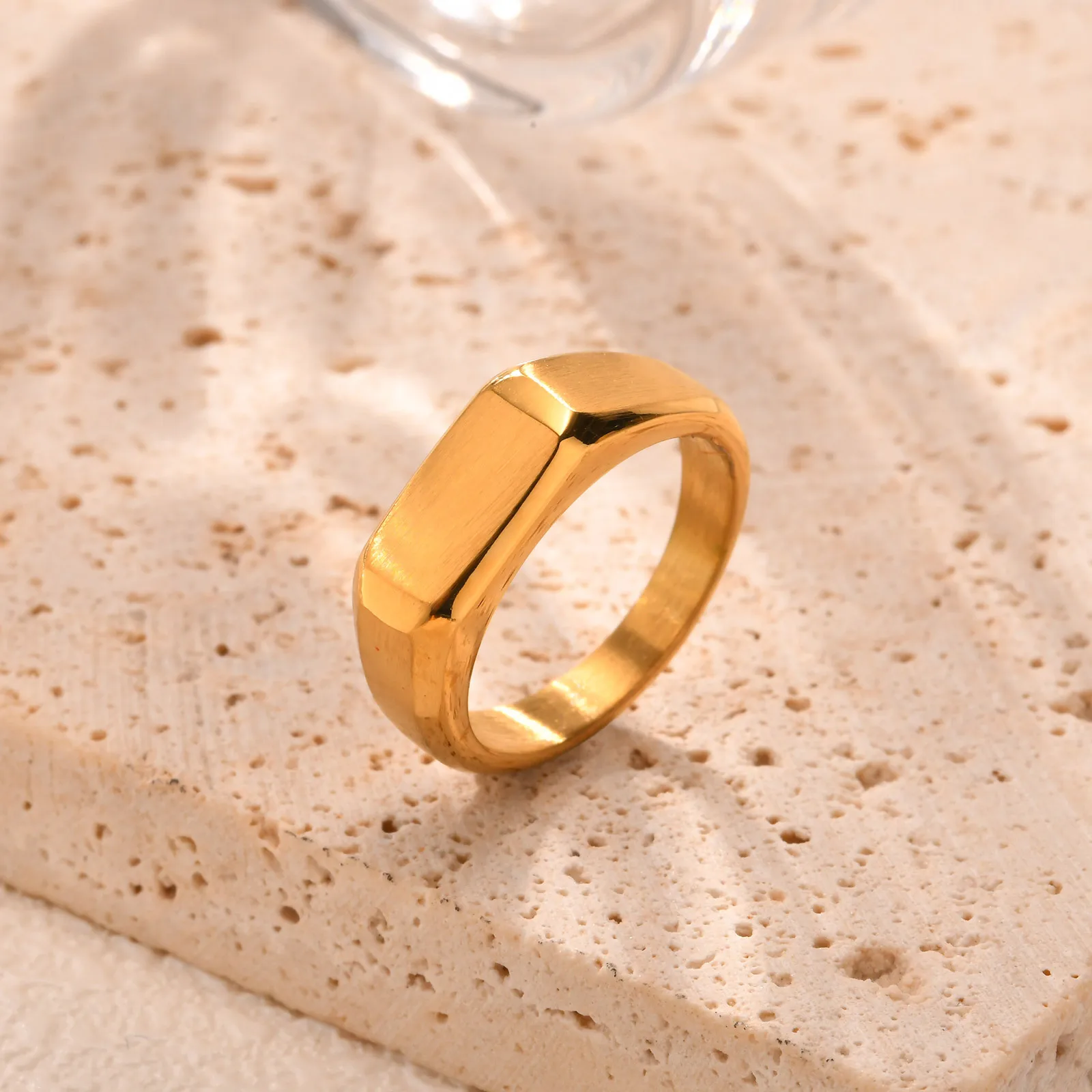 Stainless Steel Signet Ring for Men Women,Gold Silver Color Band Ring Pinky Ring Cool Finger Ring,Simple Jewelry Gift for Him 4
