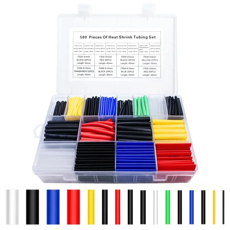 Heat Shrink Tube Heat Shrink Tubing Heat Shrink Tube Kit Heat Shrink Cable Sleeve 127/164/328/580Pcs Heat Shrink wrapped Shrinking Insulation Sleeving Thermal Casing Car Electrical Cable Shrink Tube Tube Kit