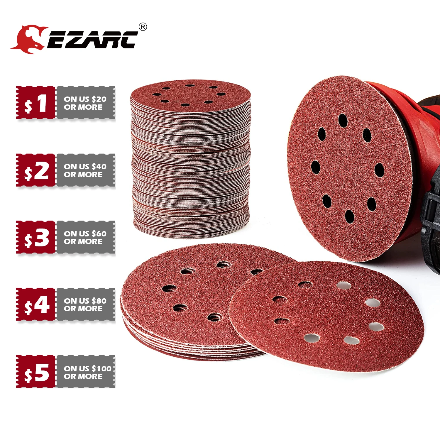 Power Tool & Air Tool Accessories 5in 125mm 8 hole Sandpaper Sanding