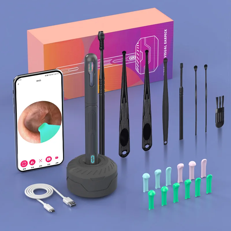 Ear Cleaner with camera Set Ear Sticks Otoscope USB C Charging Endoscope Wax Removal Tool Earpick MIni Camera Ear Cleaning Set