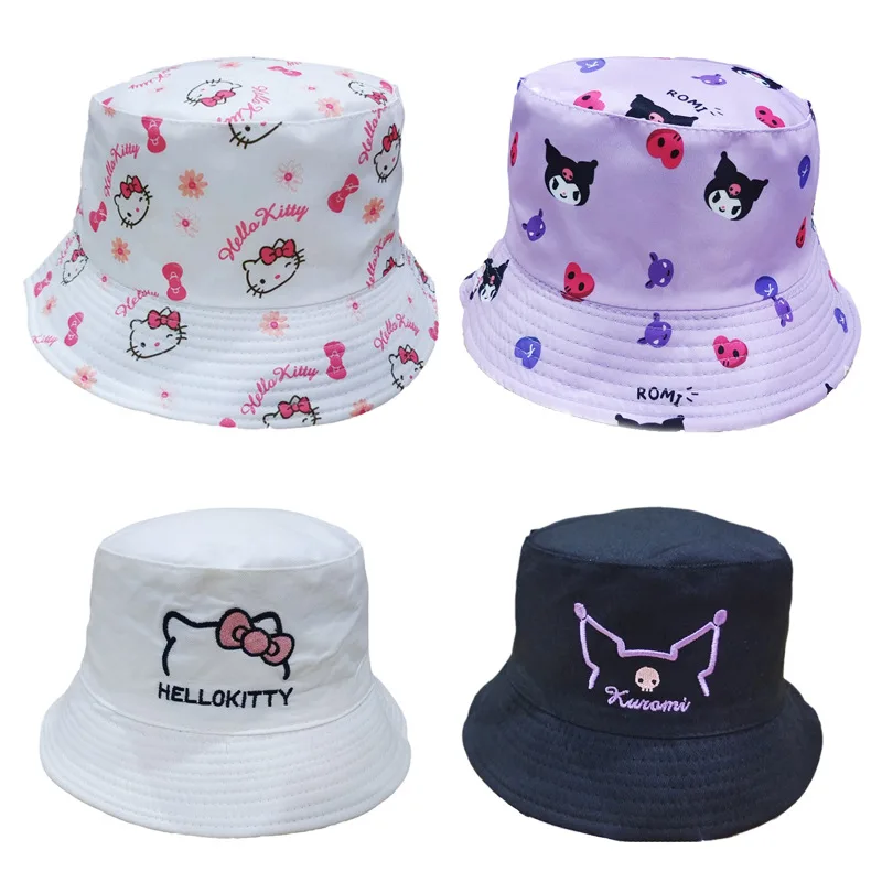 

Летняя Солнцезащитная шапка с аниме Sanrio, двусторонняя Милая шляпа с надписью Hello Kitty Kuromi для отдыха на открытом воздухе, походов, путешествий, рыбалки, подарок для девушек