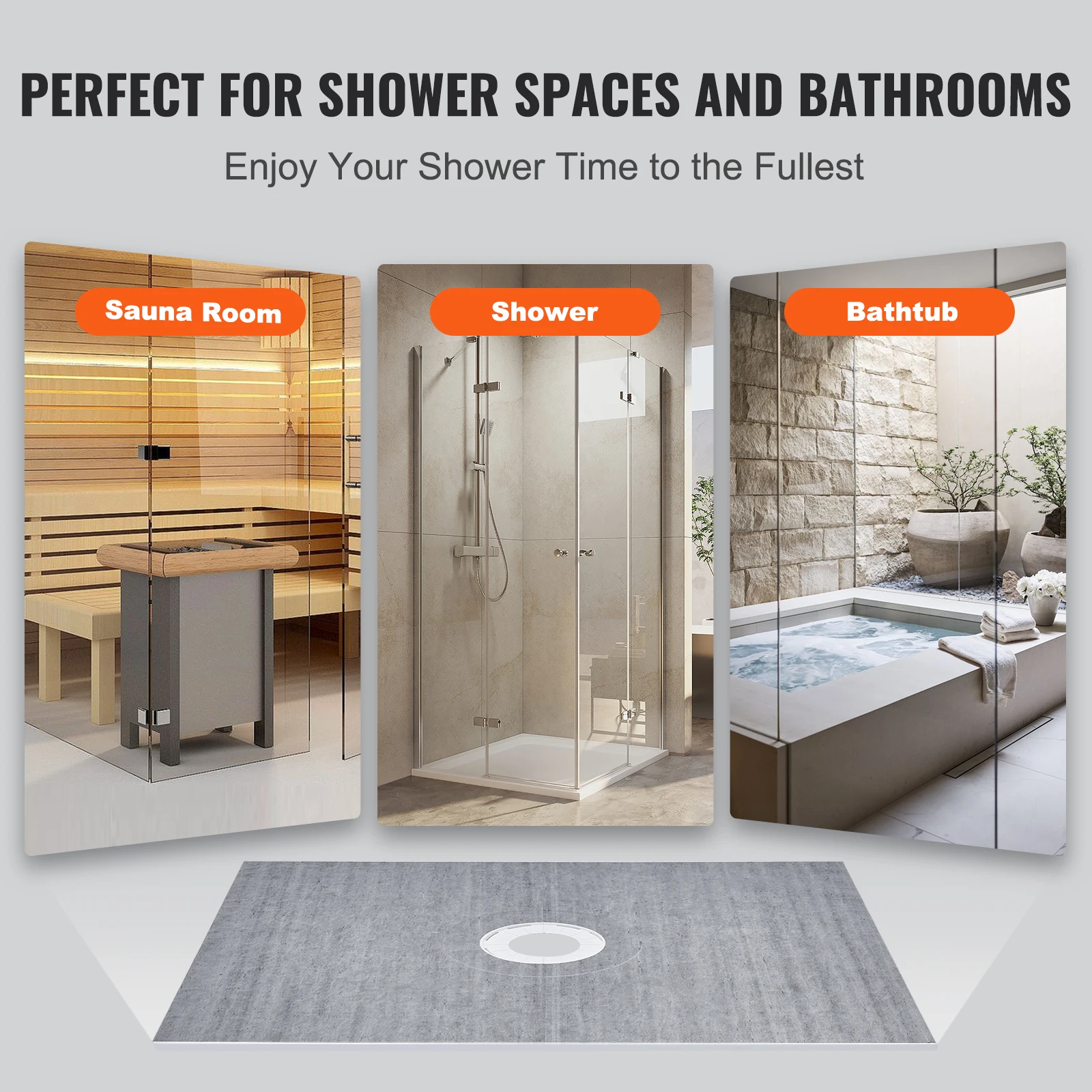 VEVOR Shower Curb Kit Pan Kit Flange Waterproof Membrane Stainless Steel Grate Joint Sealant Pan Slope Sticks Fit for Bathroom