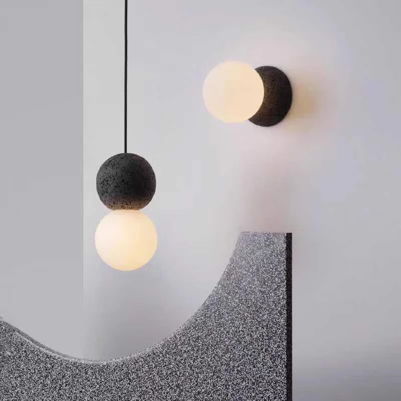 

Indoor Double Ball Pendant Light Modern Glass And Cement Globe Painted Finishes Ceiling Lamp Creative Nordic Hanging Chandelier