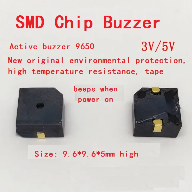 

20 шт., SMD активный зуммер HN9650B, 3 в, 5 В, 12 В, 9,6*9,6*5 мм