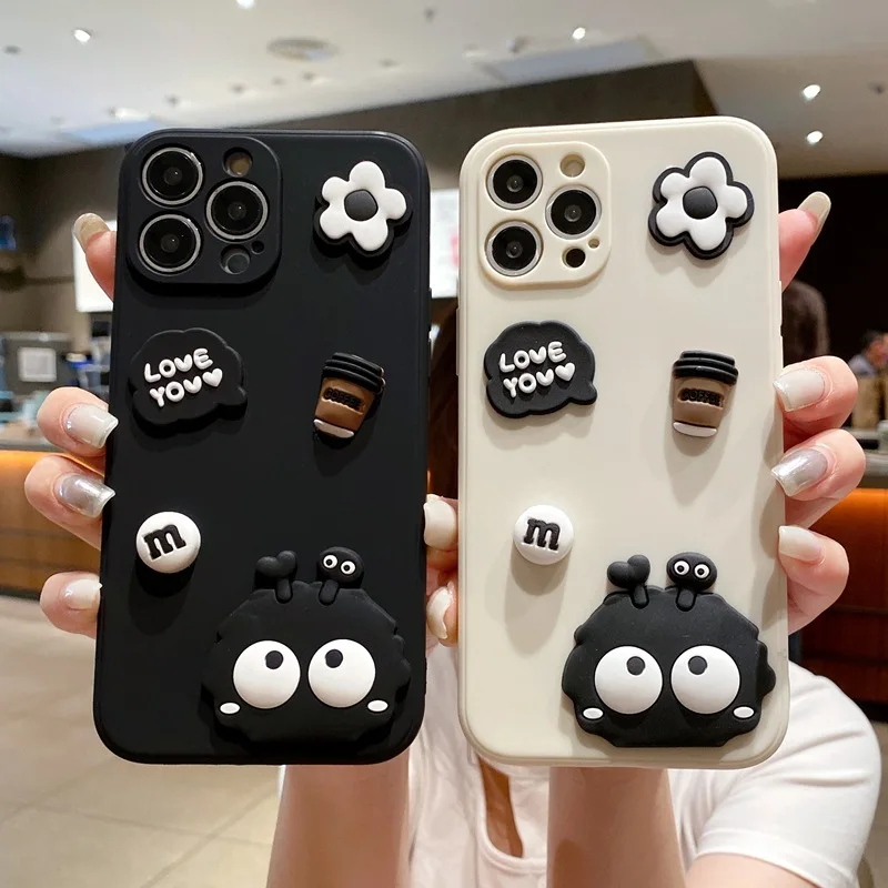 Elegant 3D Floral Soft Silicone Phone Case - Black Coal Ball Design