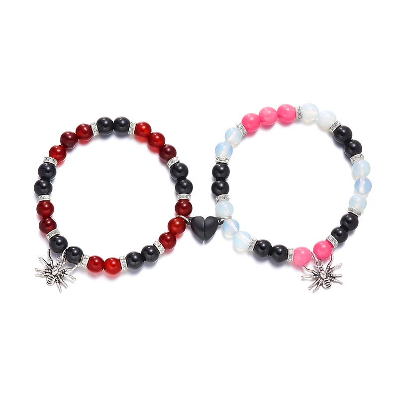 

1Pair Spider Love Beaded Couple Bracelets For Women Men Romantic Heart Magnetic Matching Elastic Bracelet Aesthetic Jewelry