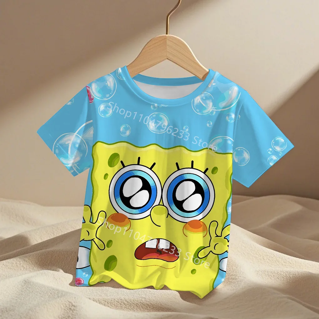 cute cartoon Spongebobs Baby Clothing Outdoor Clothes Boy Girl Child Men's women's Tshirts Children adult Parent child T shirts