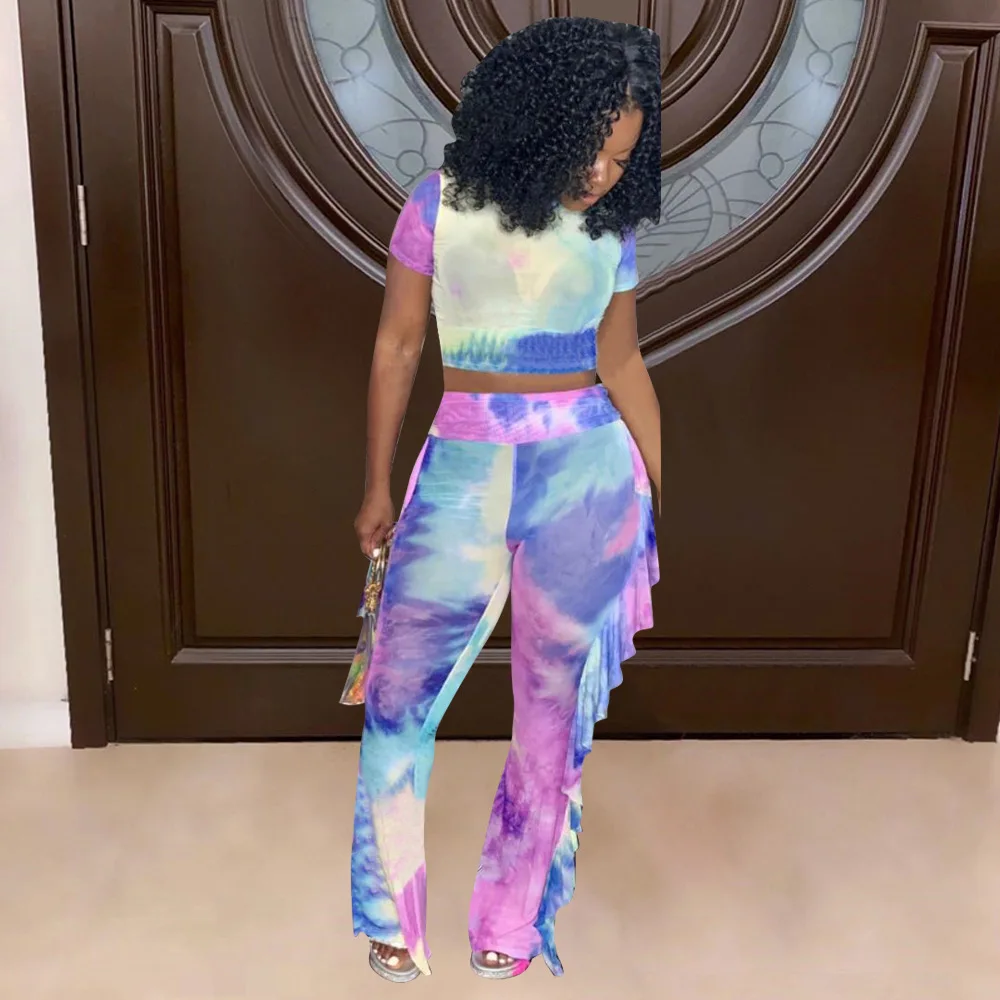 M-6118 European and American Tie Dyed Printed Mushroom Edge Sexy Nightclub Dress