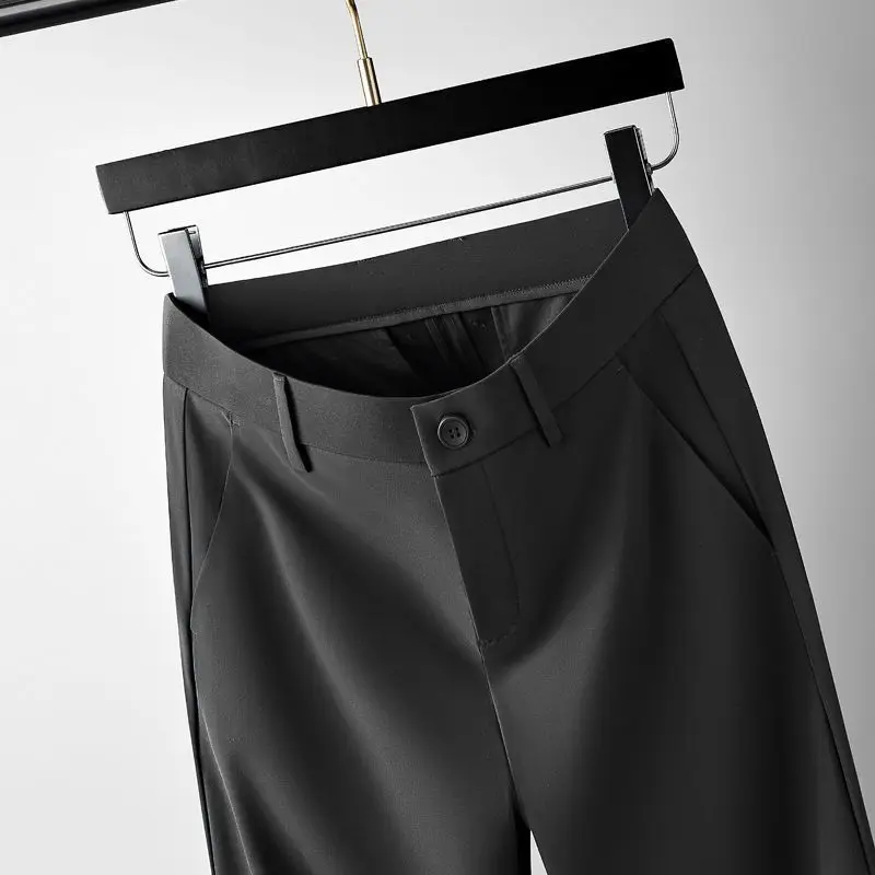 Comfortable Minimalist Business Casual 2024 Summer Men's New Spliced Button Zipper Pocket Fashion Solid Slim Straight Leg Pants