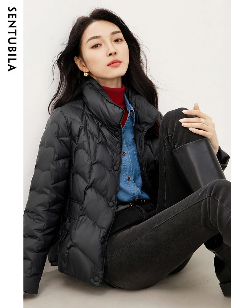 SENTUBILA 2023 Autumn Winter Warm Down Jacket Women 90 White Duck Down Coat Single Breasted Lightweight Crop Jackets W34Y50153