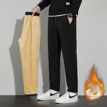 남성용 두꺼운 겨울 플리스 바지, 따뜻한 캐주얼 드로스트링 램 플리스 스웻팬츠, 고품질 지퍼 포켓 조깅 스웨트 팬츠, 신제품