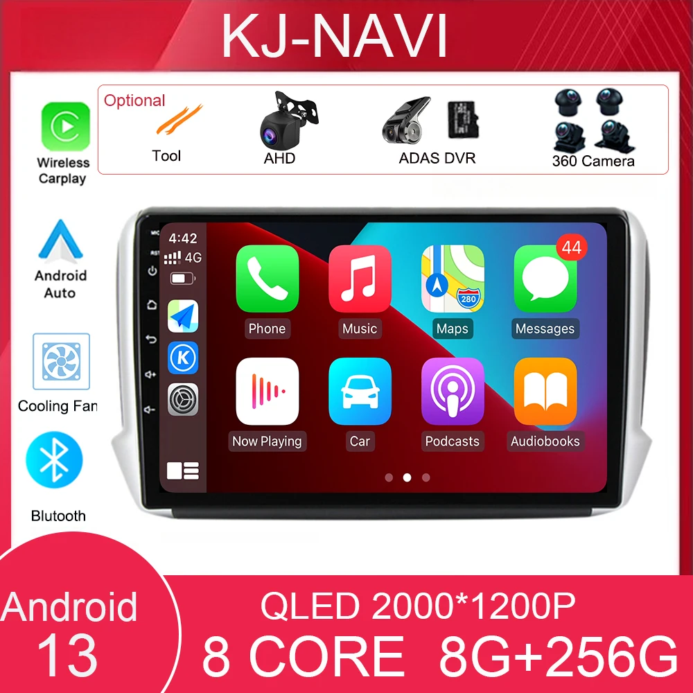 

9" Car Radio Androi13 For Peugeot 2008 208 Series 2012-2018 Car Multimedia Navigation GPS Carplay Radio DVD 2din Stereo WiFi