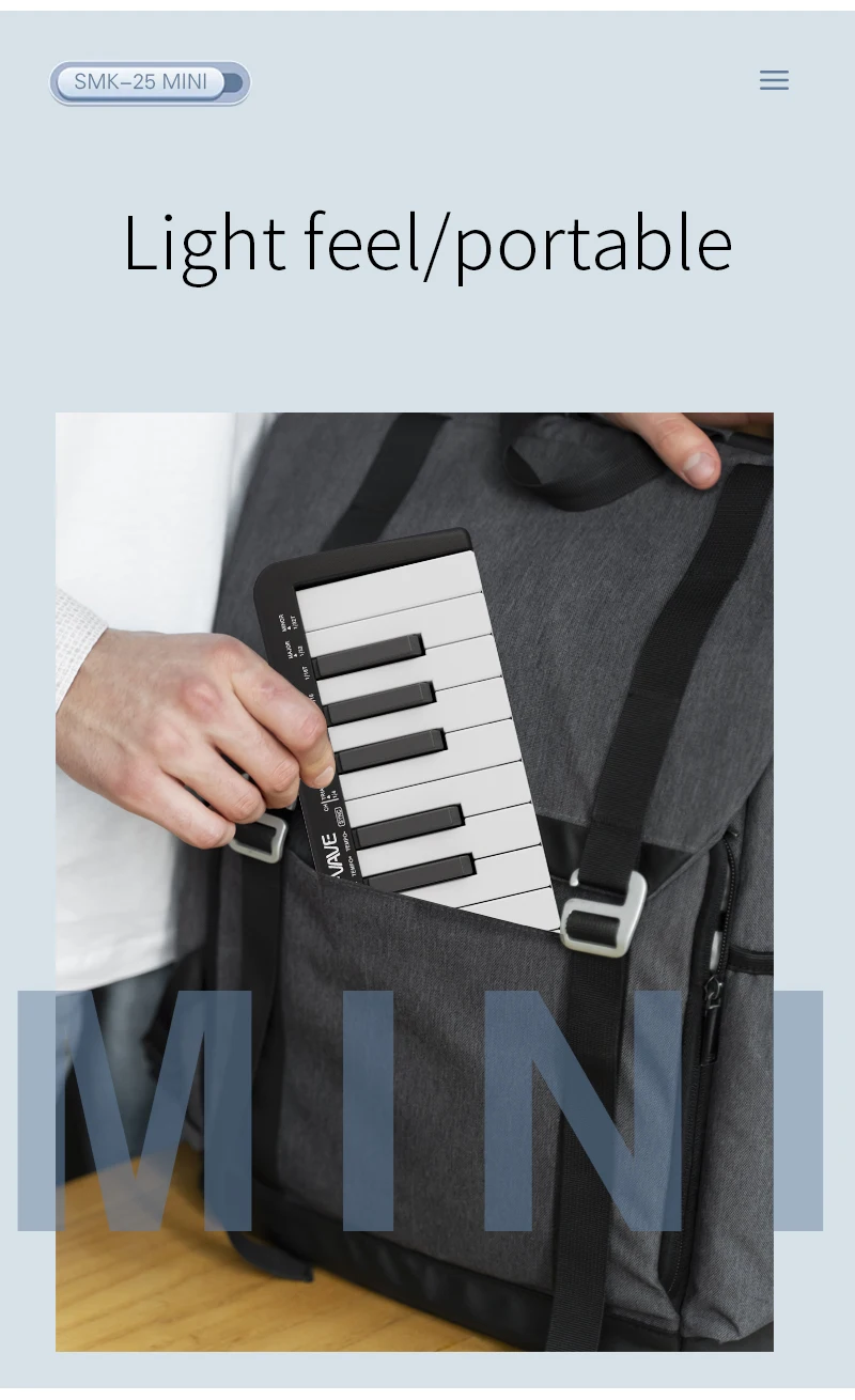 Description Picture 3 of itemM-vave SMK-25 mini MIDI musical instruments keyboard 25 velocity sensitive keys Support wireless/USB connection portable sequenc