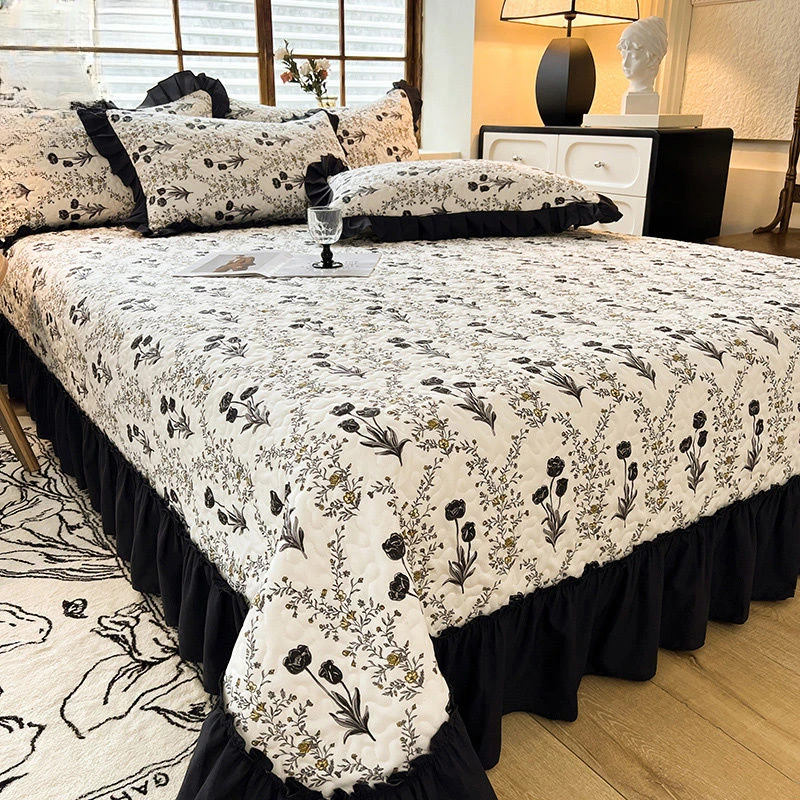 Four Season Korean Princess Style Bed Cover and Pillowcase 3pcs Single Double Bedspread Quilted Blanket Home Decorative Coverlet