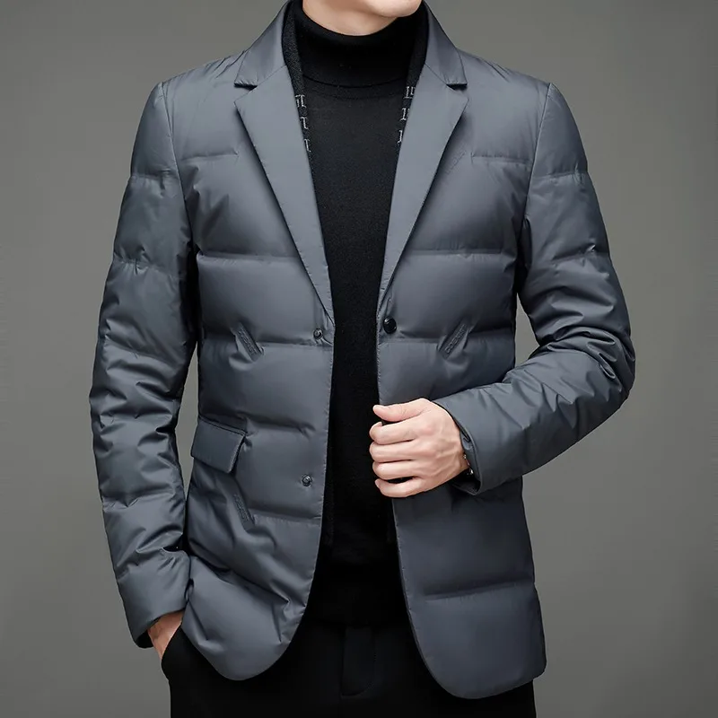 Winter New Style  White Duck Down Men\'s High-End Quality Scarf Collar Casual Suit Jacket