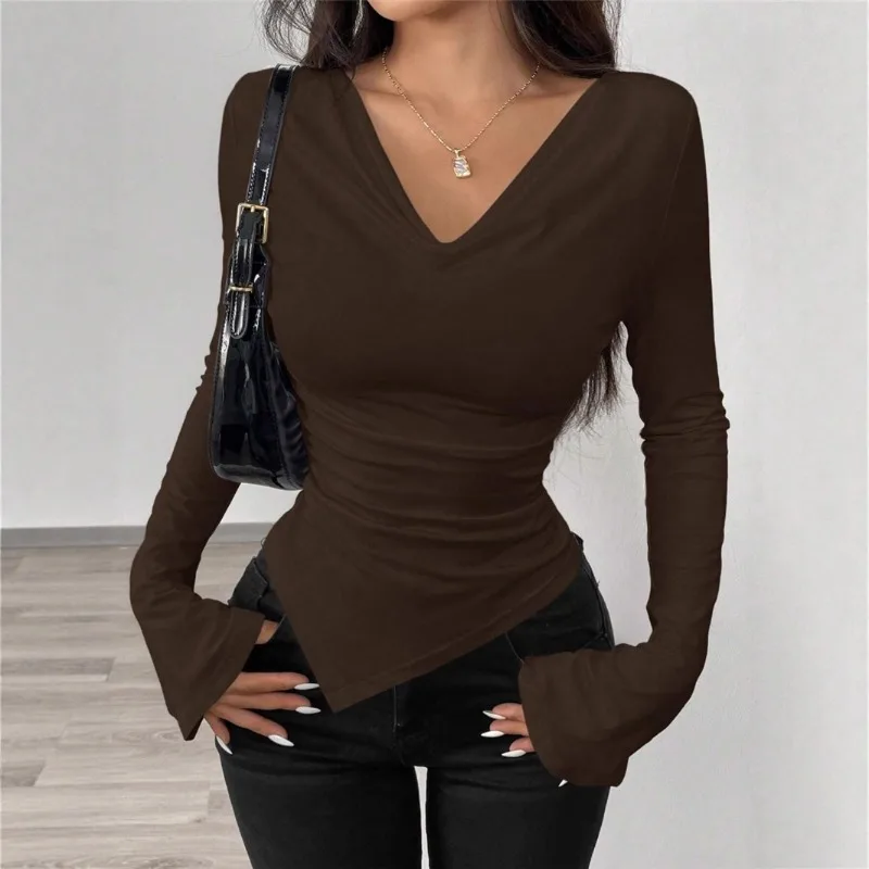 Fairycore Aesthetic V-Neck Off Shoulder Top French Vintage Ruffled Flare Sleeve T-shirt Women Sexy Slim Irregular Design Streetw 3