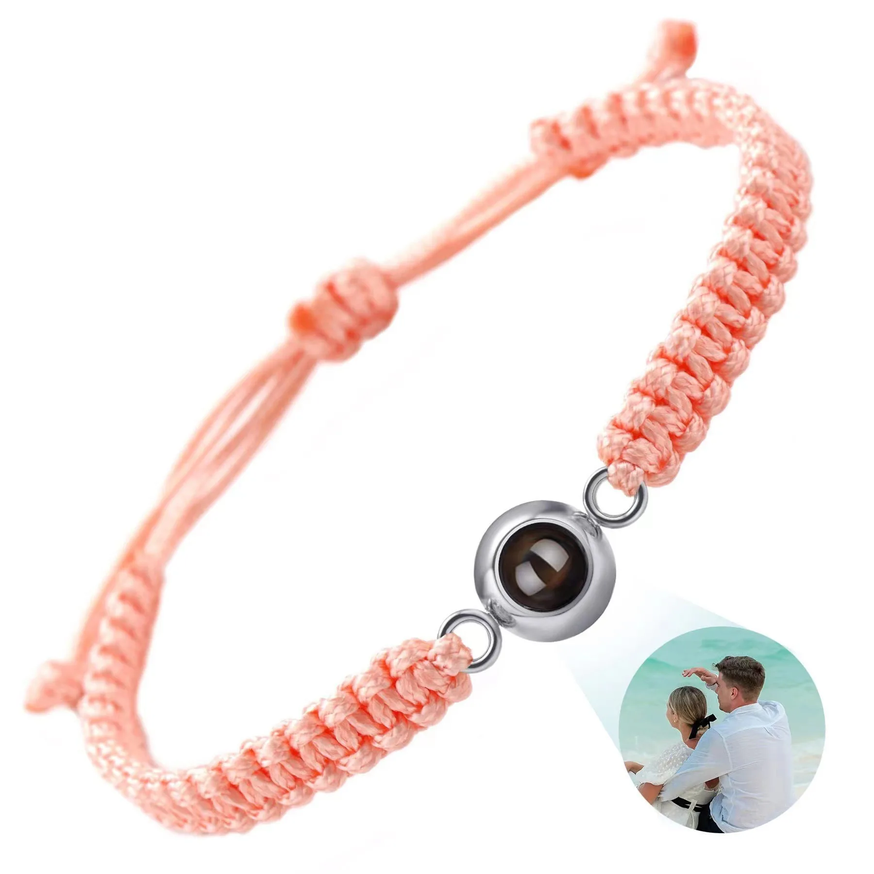 Custom Photo Projection Bracelet Adjustable Woven Titanium Steel Pendant DIY Picture Bracelet Jewelry Valentine's Day Gift