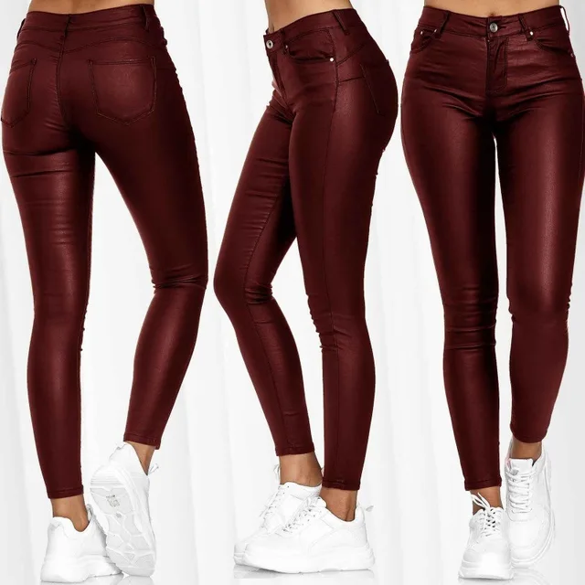 Pantalon stretch faux cuir femme moulant 2