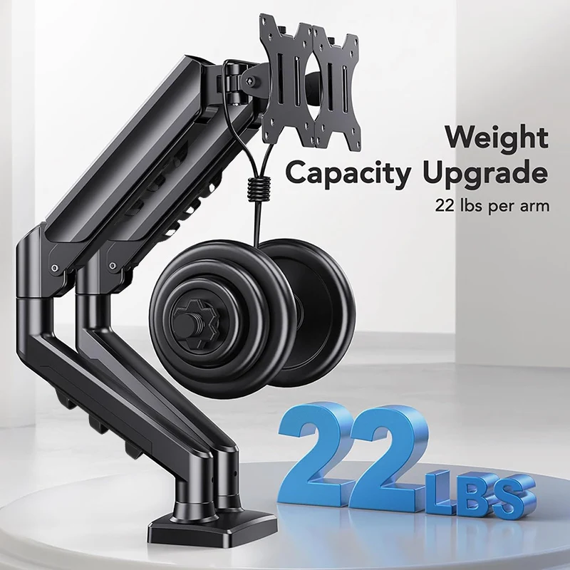 Monitor Desk Mount, Fully Adjustable Dual Monitor Arm for 2 Computer Screens up to 27 inch, Clamp Base Stand for Desk
