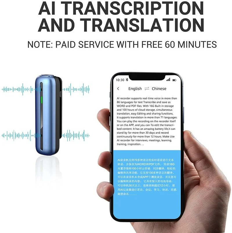 2022 Voice Recorder Digital Audio Recorder Ai Transcription & Translation On App In 38 Languages