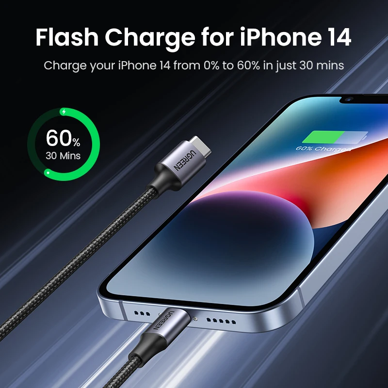 UGREEN USB C To Lightning Cable MFi Certified - Fast Charge & Data Sync For IPhone 14/13/12, IPad, 3FT Braided