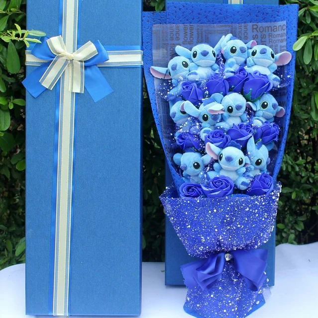 Disney Stitch Flower Bouquet Cartoon Lilo Stitch Plush Toy Doll Bouquet  Gift Box Children Xmas Birthday