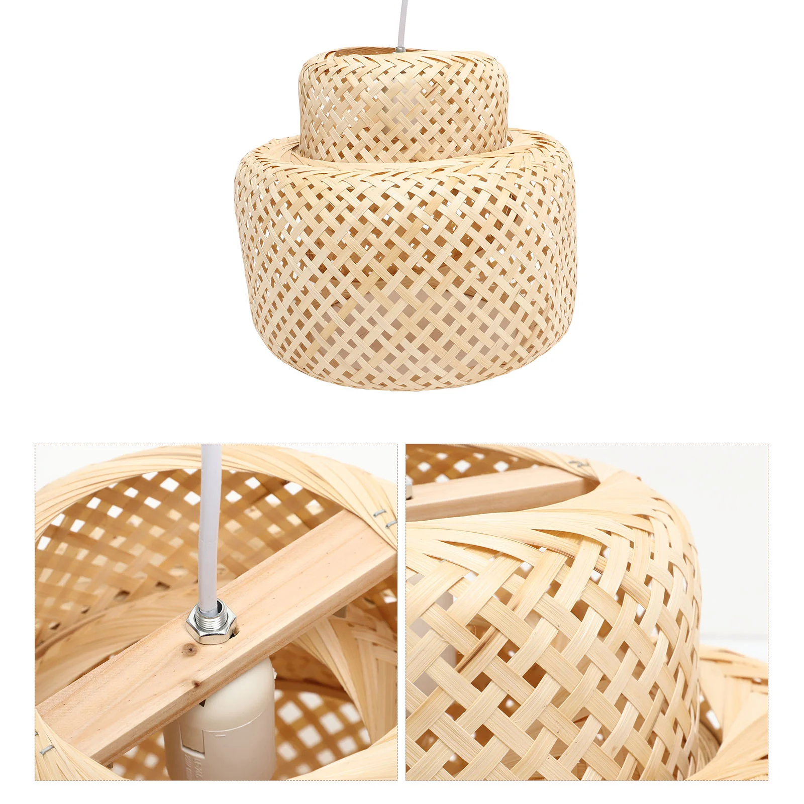 

Modern Hand Woven Bamboo Chandelier Lampshade Celing Light Cover Pendant Dining Rroom Light Fixture Without Bulb