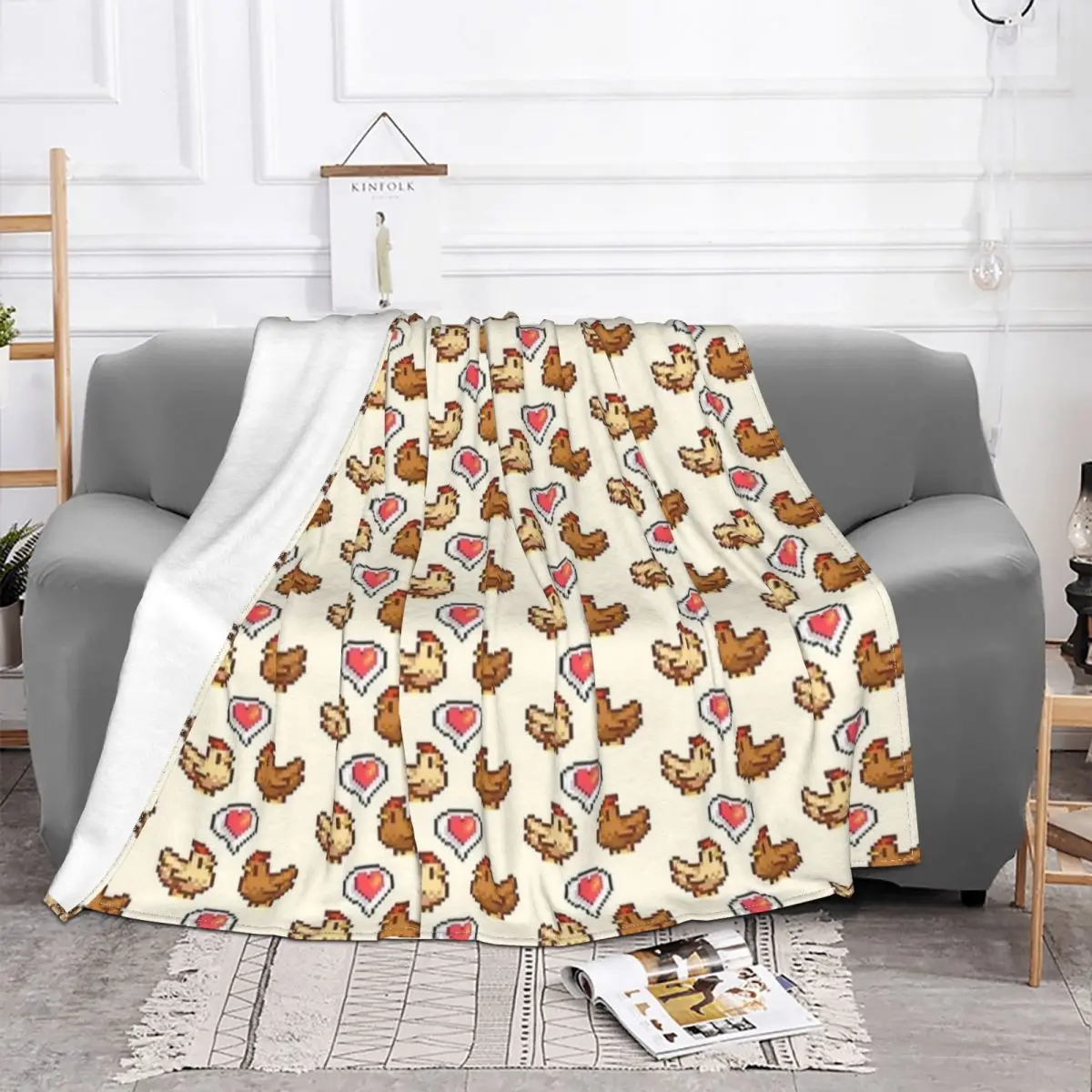 Stardew Valley Chicken Love Blanket Fleece Spring Autumn Portable Soft Throw Blanket for Bed Outdoor Bedding Throws 2