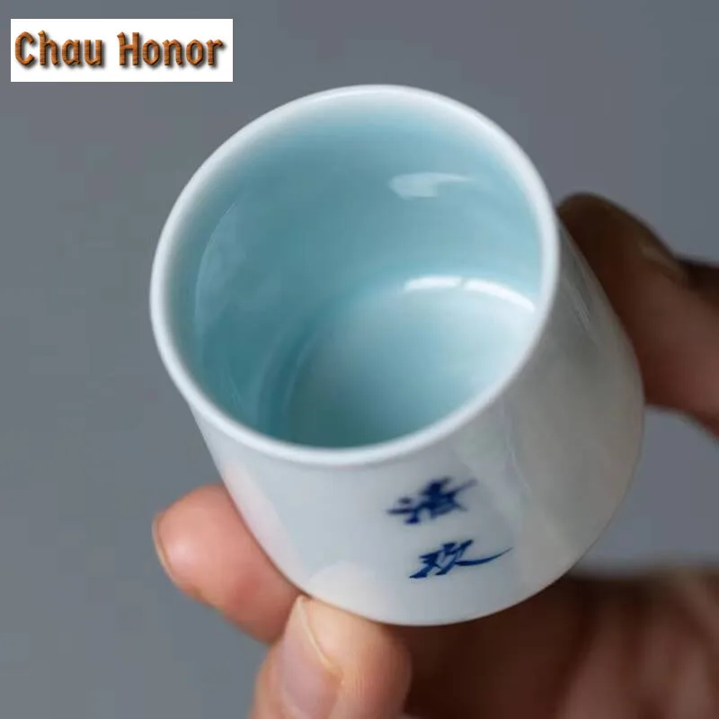 2pc/lot Pure Handwritten Calligraphy Ceramic Tea Cup Handmade Master Cup Chazhan Kung Fu Teaset Tea Cup Small Smelling Cup 30ml 