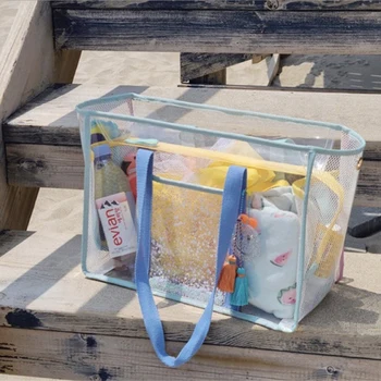 어린이 모래를 비울 수 있는 투명 가방, 어린이 장난감 보관 가방, 수영용 대형 비치 가방, 수건 여성용 화장품 메이크업 가방