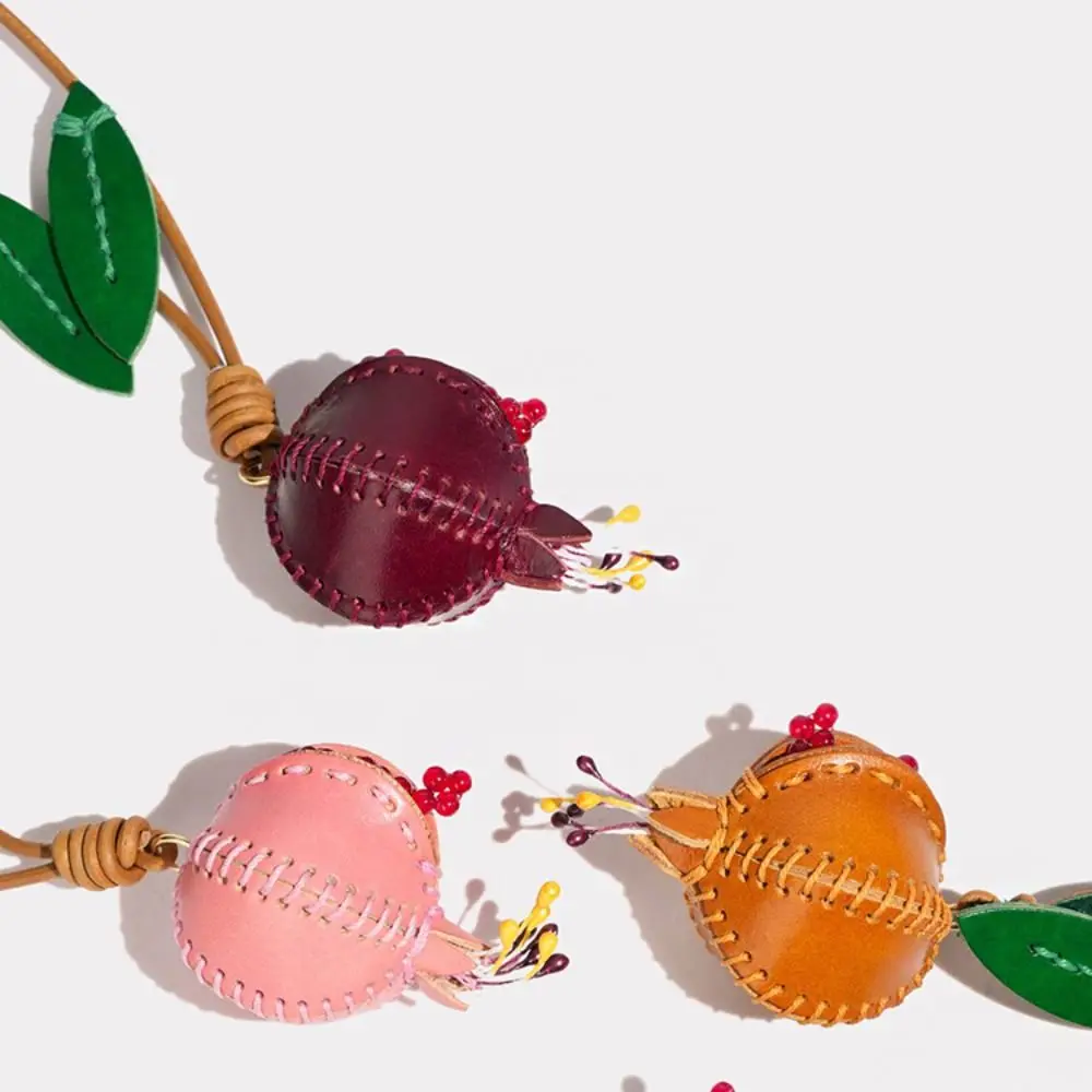 Cute Hanger Pomegranate Fruit Pendant Handmade Car Keyring Leather Keychain Creative Fashion Bag Pendant Accessories Women Girls