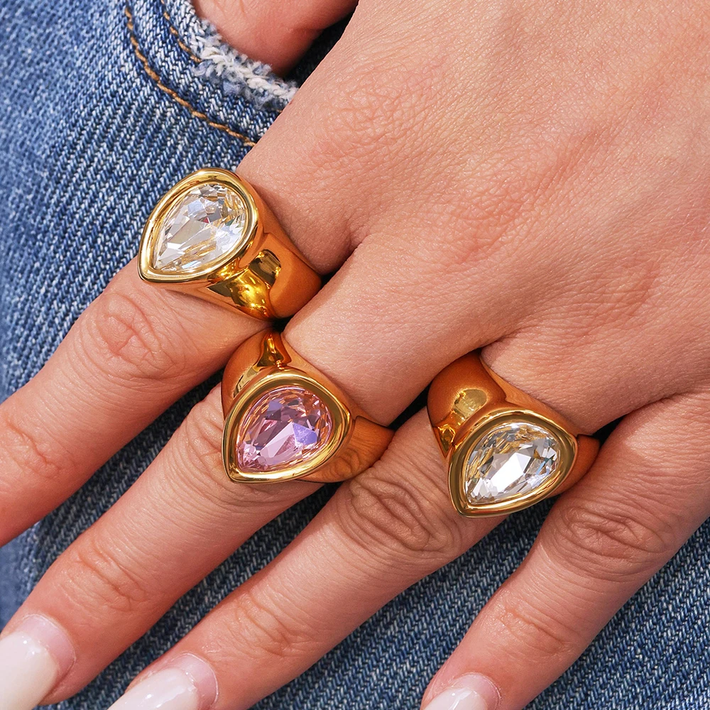 Ovaler Ring mit weißem und rosa Zirkon für Damen, neuer Ring aus 18 Karat vergoldetem Edelstahl für Mädchen, luxuriöser Schmuck, wasserdicht – Detail 5