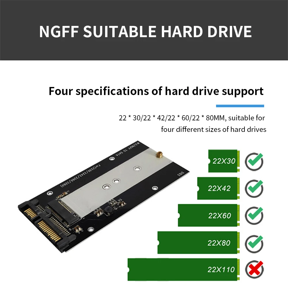 TISHRIC 솔리드 스테이트 하드 디스크 박스용 인클로저 케이스, SSD MSATA NGFF to SATA 3.0, 22 핀, 2.5 인치, 2242 2260/2280