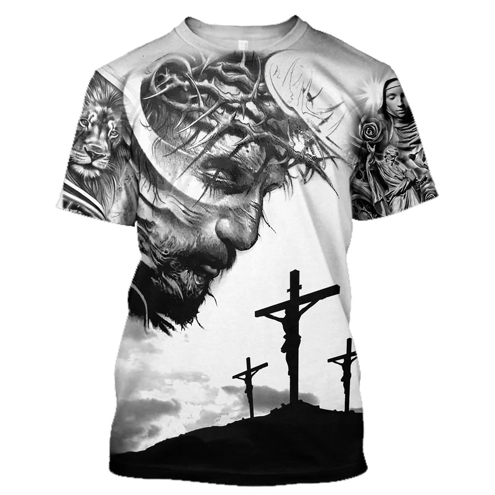 

3D Print Men's T-Shirt Easter Day O-Neck Short Sleeve Casual Style Men Clothing Large Size TopsChristian Catholic Jesus