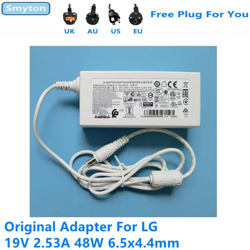 LG 19V 2.53A 48.07W 6.5x4.4mm DA-48F19 MS-Z2530R190-048M0-E 모니터 전원 공급 장치용 기존 AC 어댑터 충전기