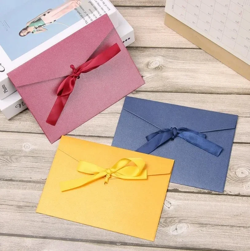 Enveloppes Cadeaux Colorées Kraft - Lot De 11, 22x11 Cm, Avec Ruban à Nouer - Pour Invitations, Lettres, Mariage