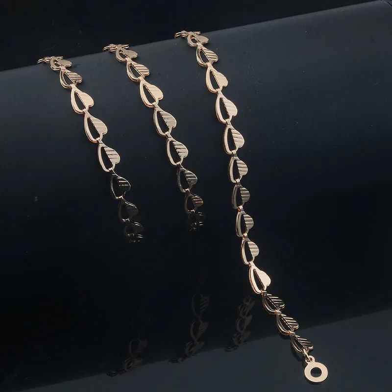 Rose Gold Necklace Long Style Men Women 585 Color Beaded Twist Curb 50cm 60cm Chain Jewelry