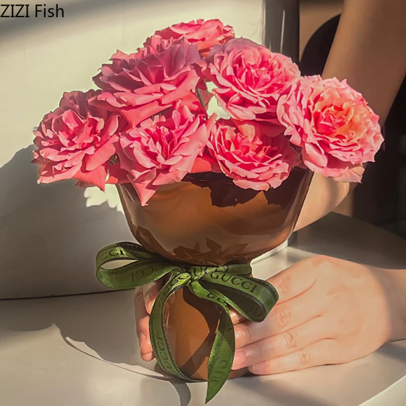 Creative Rose Flower Shape Ceramic Vase Desk Decoration Flowers Arrangement Girding Decorative Floral Vases Room Aesthetic Decor 3