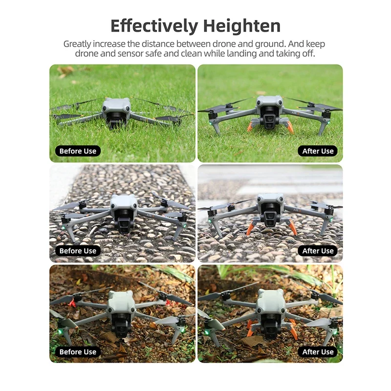 Détail des fixations du train d'atterrissage pliable pour DJI Air 3S/Air 3, conçu pour une protection optimale et une hauteur accrue.