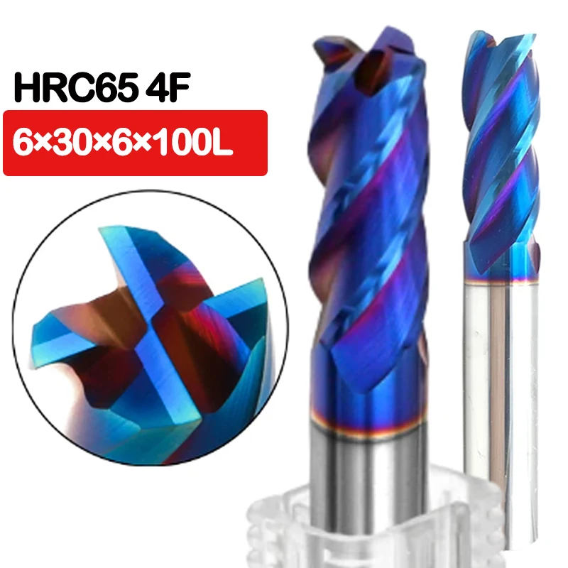 

1PC 6mm End Mill HRC65 4 Flute D6*30*100 100mm Long Fattened End Mills Straight Slim Shank nACo-Blue Coated Milling Cutter