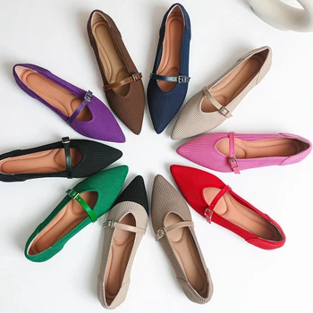 Women's flat shoes with pointed soft knitted sole breathable and comfortable shoes Spring and Autumn 2024 new model 1