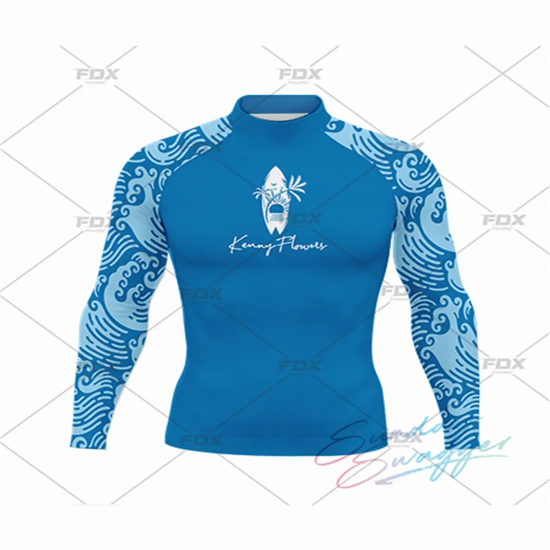 Summer Funny Long Sleeve Surf Swim T-shirt Men's Beach UV Protection Swimwear Rash Guard Surfing Swimsuit Tops Tight Gym Clothes