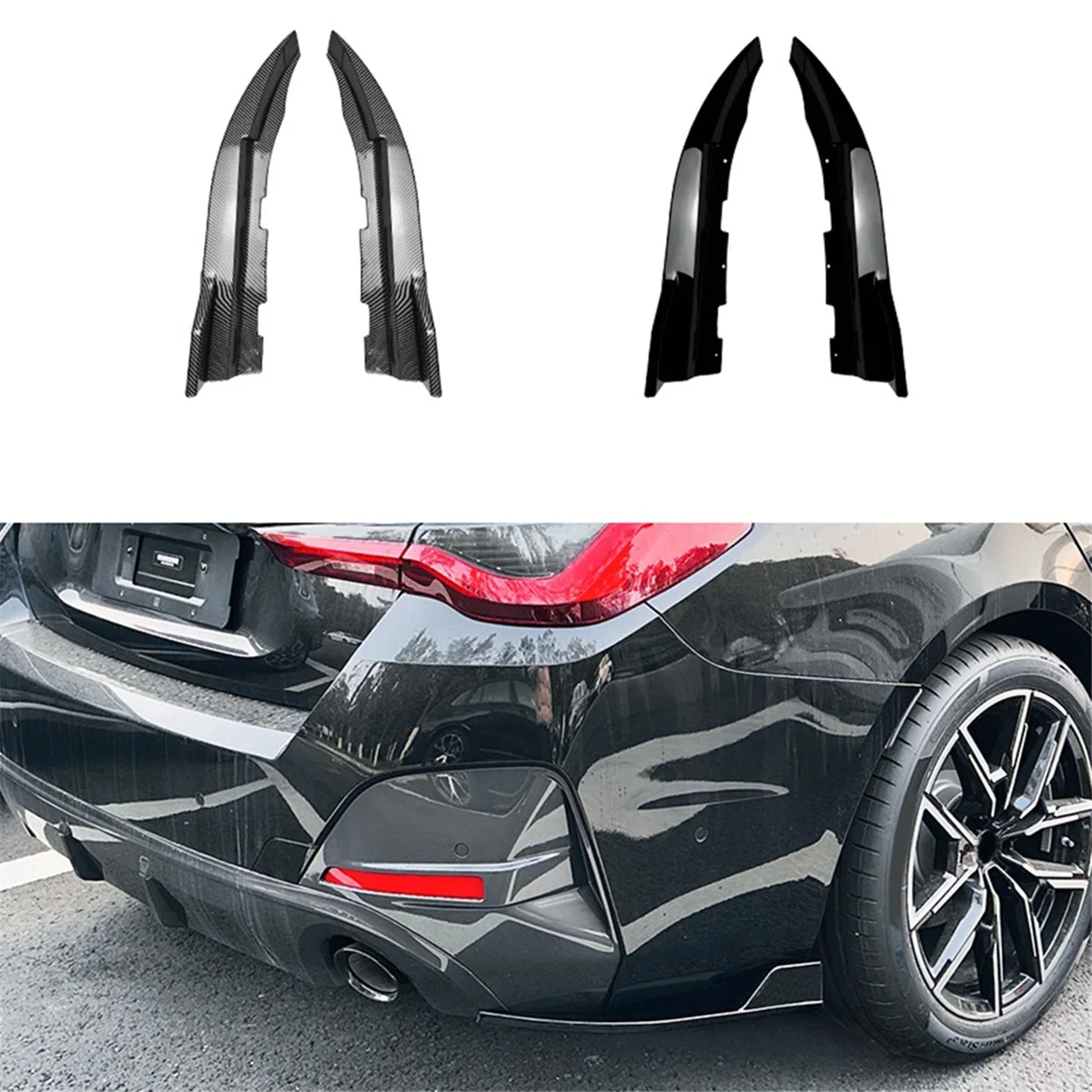 Car Rear Bumper Lip Diffuser Splitter Winglet Apron Spoiler for G26 + Gloss Black Spoiler Wind Knife