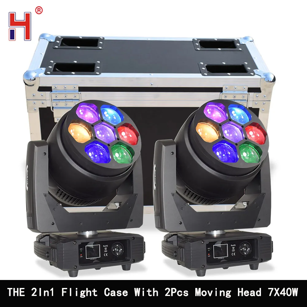 Lyre Beam Big Bee Eyes Zoom Wash Light 7X40W RGBW 4In1 LED Moving Head DJ Lights Disco Music Party Stage Lighting Projector