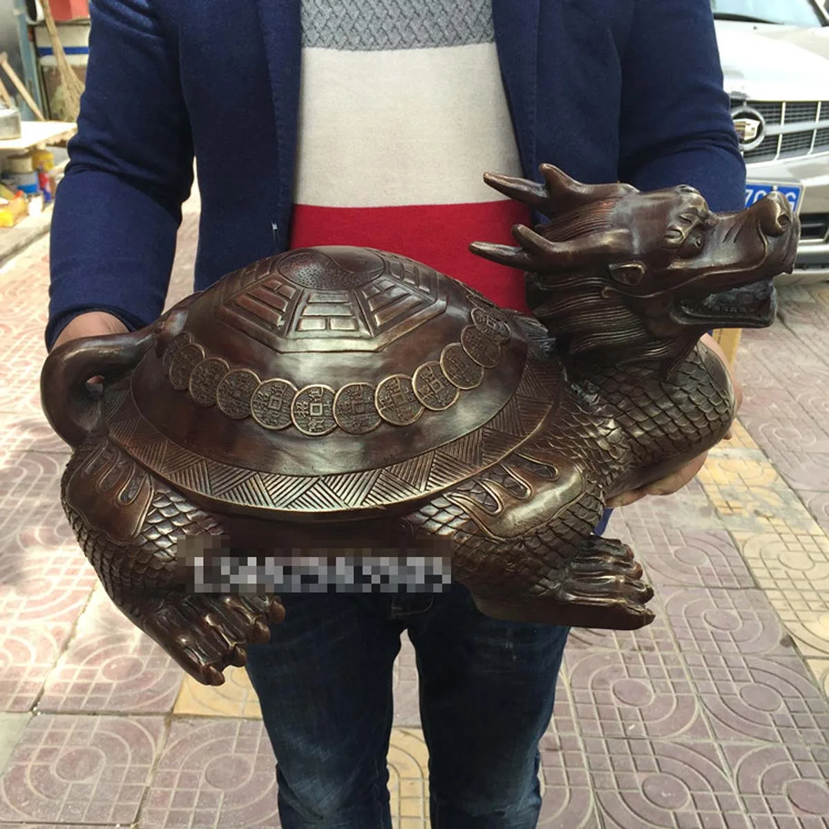 

43CM large Huge home Porch lobby efficacious Protection efficacious Mascot thriving business bronze dragon turtle FENG SHUI art