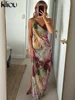 kliou Floral Print Women Dress Vacation Beach Style Suspendency Backless Halter Split Thin Vestidos Female Trend Attractive Wear 2