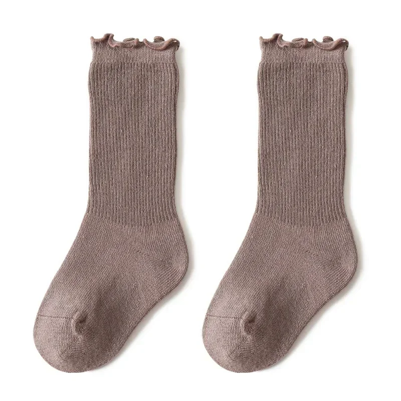 Autumn Baby Ruffle Girls Socks Knee High Cotton Long Sock Kids Soft Solid Toddlers Socks Children Princess for 0-5Y Spring