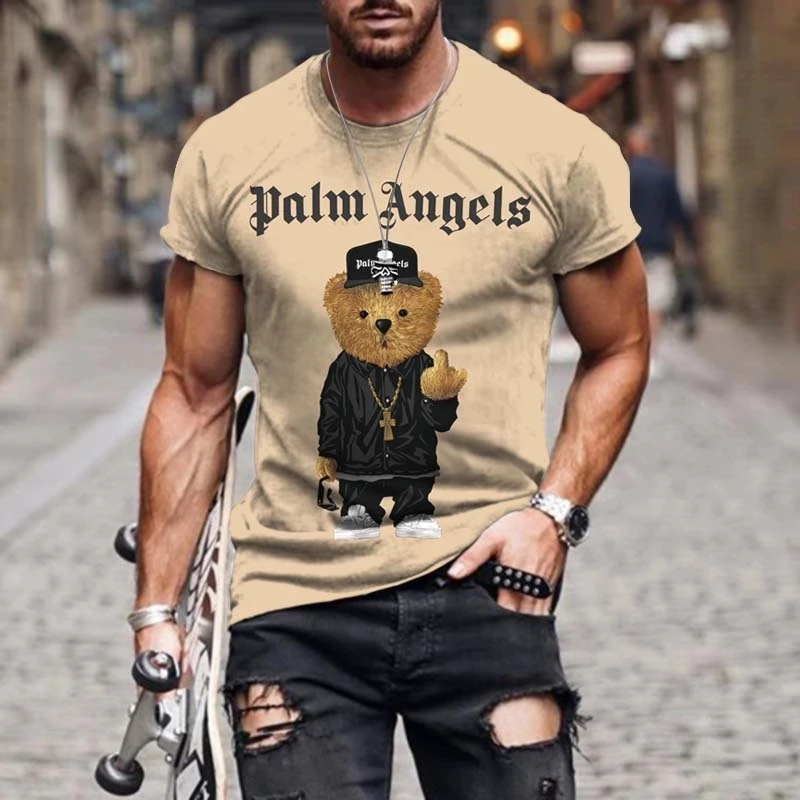 

Футболка мужская с забавным 3D принтом медведя Тедди, повседневная тенниска с круглым вырезом и коротким рукавом, уличный тренд в стиле хип-хоп, Топ оверсайз в стиле Харадзюку, лето