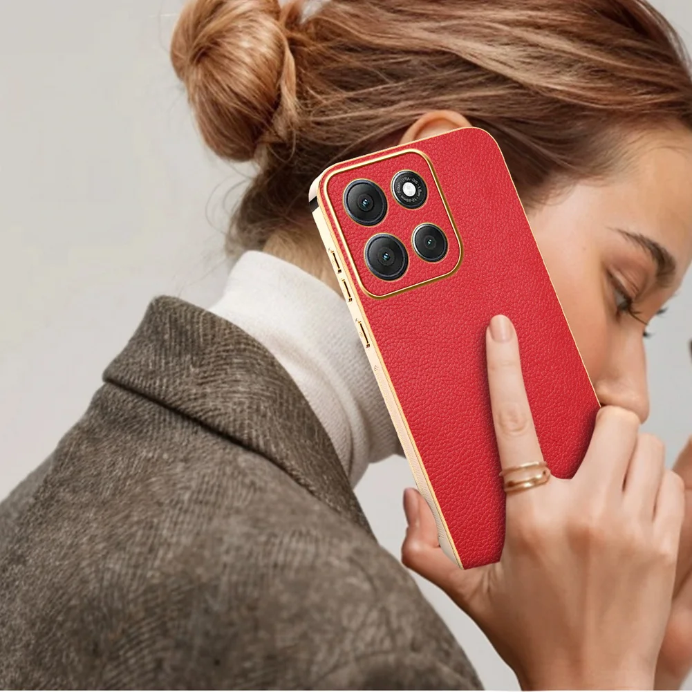 Elegant Lychee Leather Electroplated Frame Case Cover