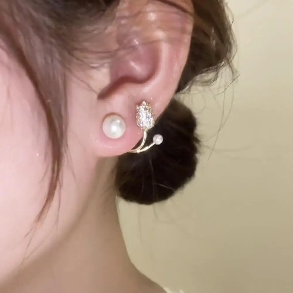Tulip Flower Earrings Female Double Wearing Temperament And Fashion Earring Niche Rear Hanging Earrings